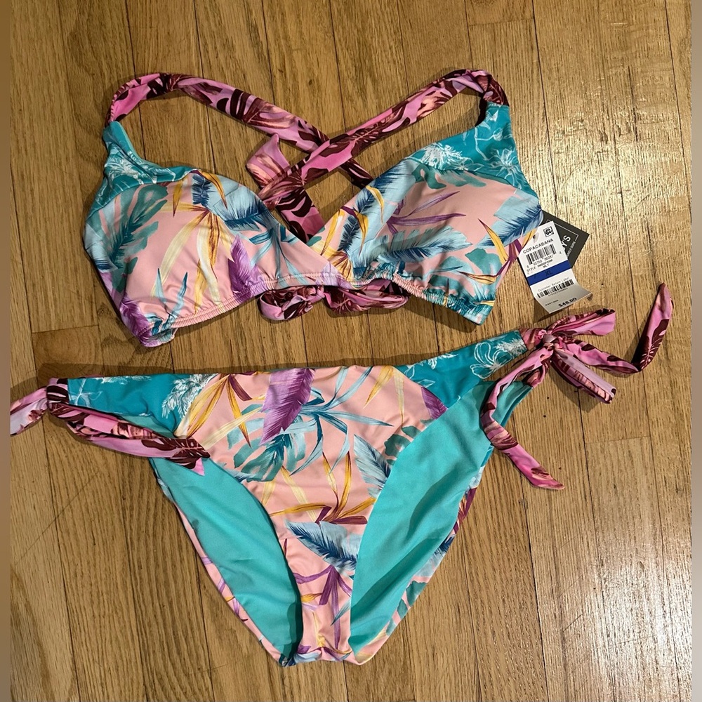 BAR 111 NWT COPACABANA Tropical Print Padded Bikini Set. Size XL (12/14)